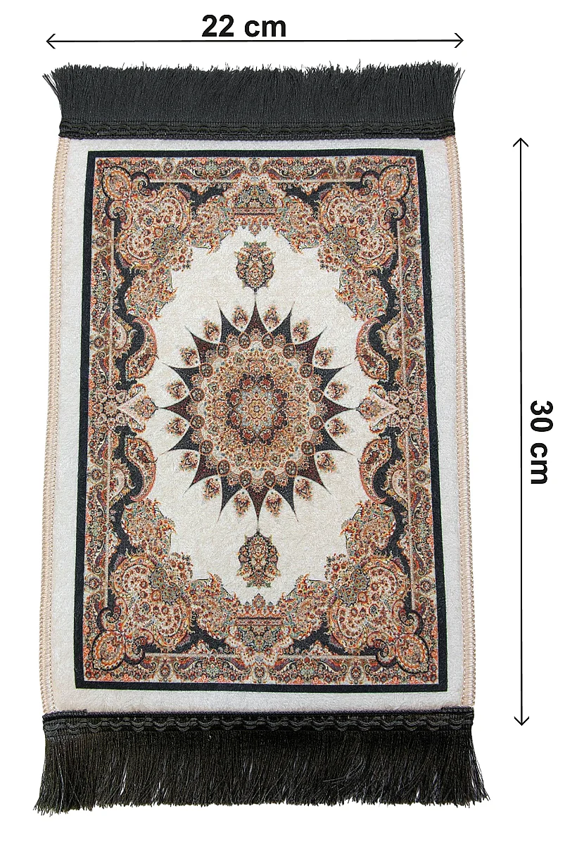 Mini Alın Seccadesi Kaymaz Taban Desenli Cep Tipi Seyahat Namaz Seccadesi - Krem / Kahve - 3