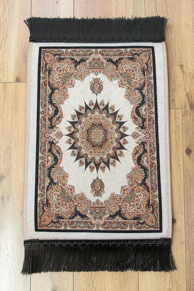 Mini Alın Seccadesi Kaymaz Taban Desenli Cep Tipi Seyahat Namaz Seccadesi - Krem / Kahve - 2