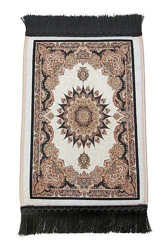Mini Alın Seccadesi Kaymaz Taban Desenli Cep Tipi Seyahat Namaz Seccadesi - Krem / Kahve - 6