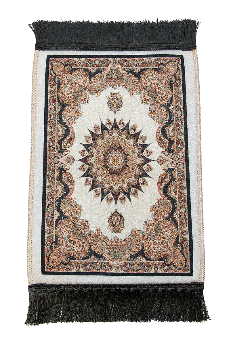 Mini Alın Seccadesi Kaymaz Taban Desenli Cep Tipi Seyahat Namaz Seccadesi - Krem / Kahve - 6