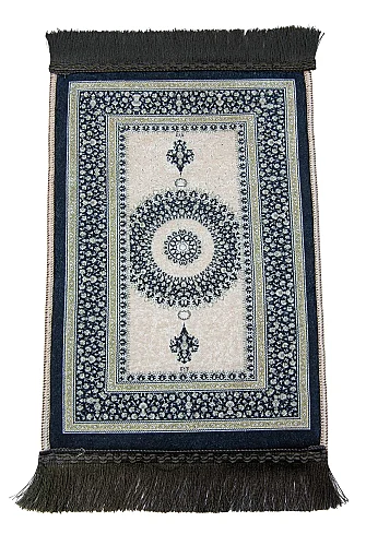 Mini Alın Seccadesi Kaymaz Taban Desenli Cep Tipi Seyahat Namaz Seccadesi - Lacivert / Krem - 4