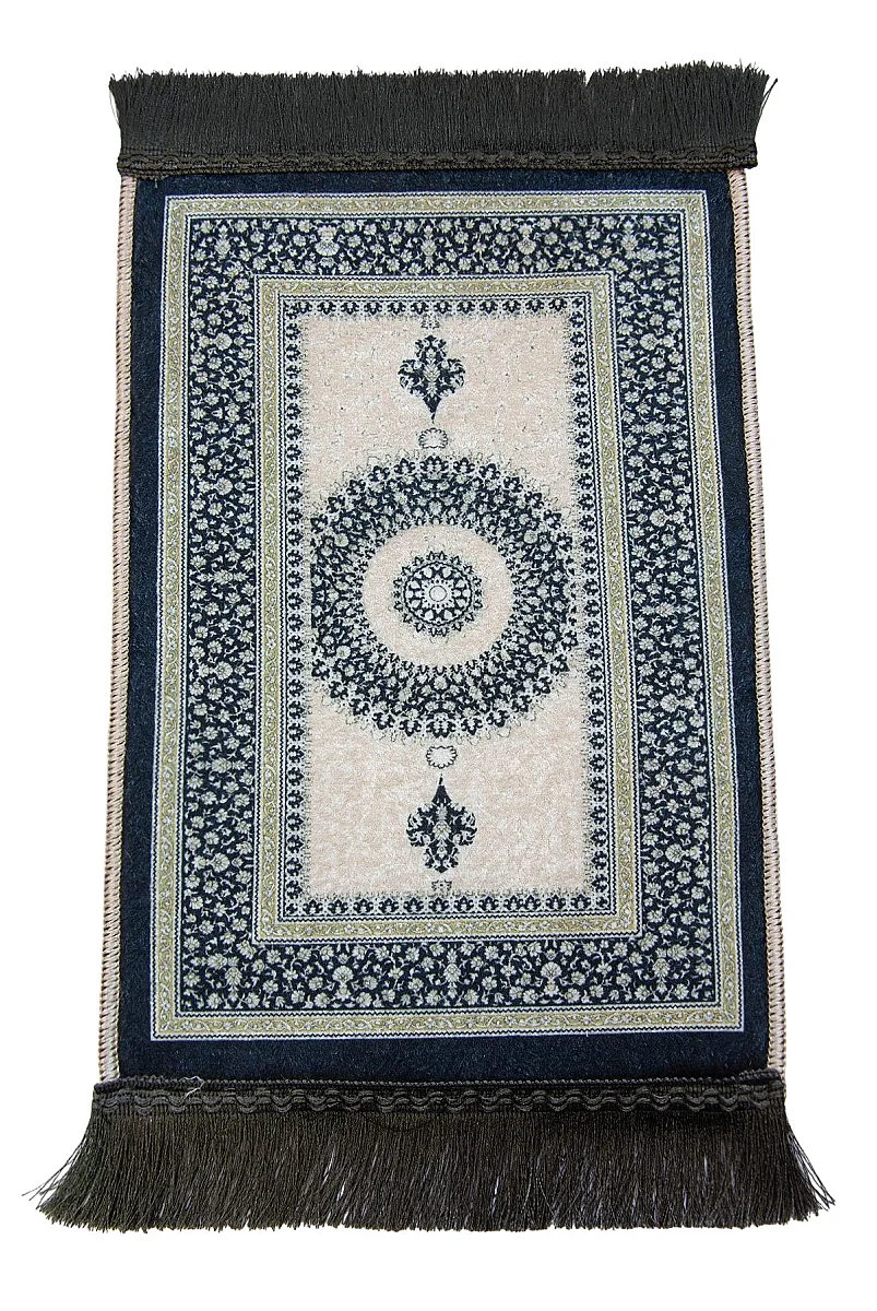 Mini Alın Seccadesi Kaymaz Taban Desenli Cep Tipi Seyahat Namaz Seccadesi - Lacivert / Krem - 4