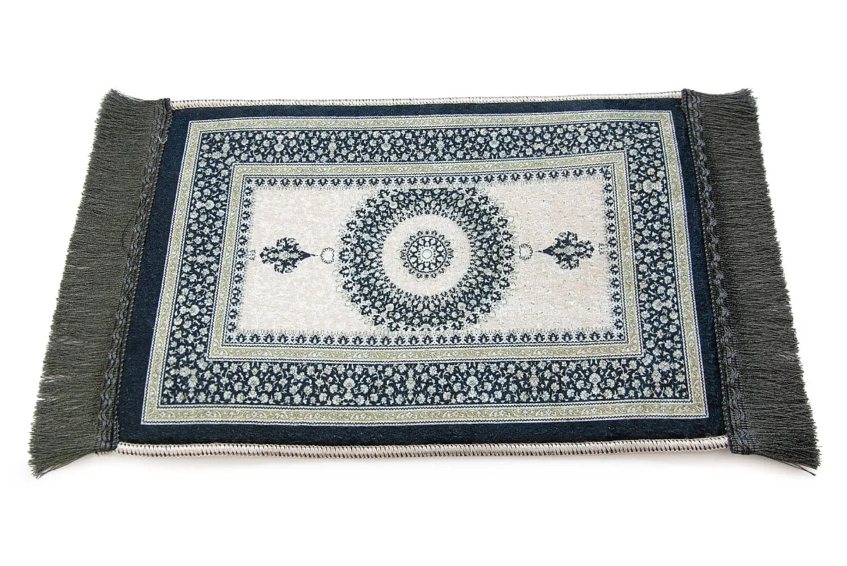 Mini Alın Seccadesi Kaymaz Taban Desenli Cep Tipi Seyahat Namaz Seccadesi - Lacivert / Krem - 5
