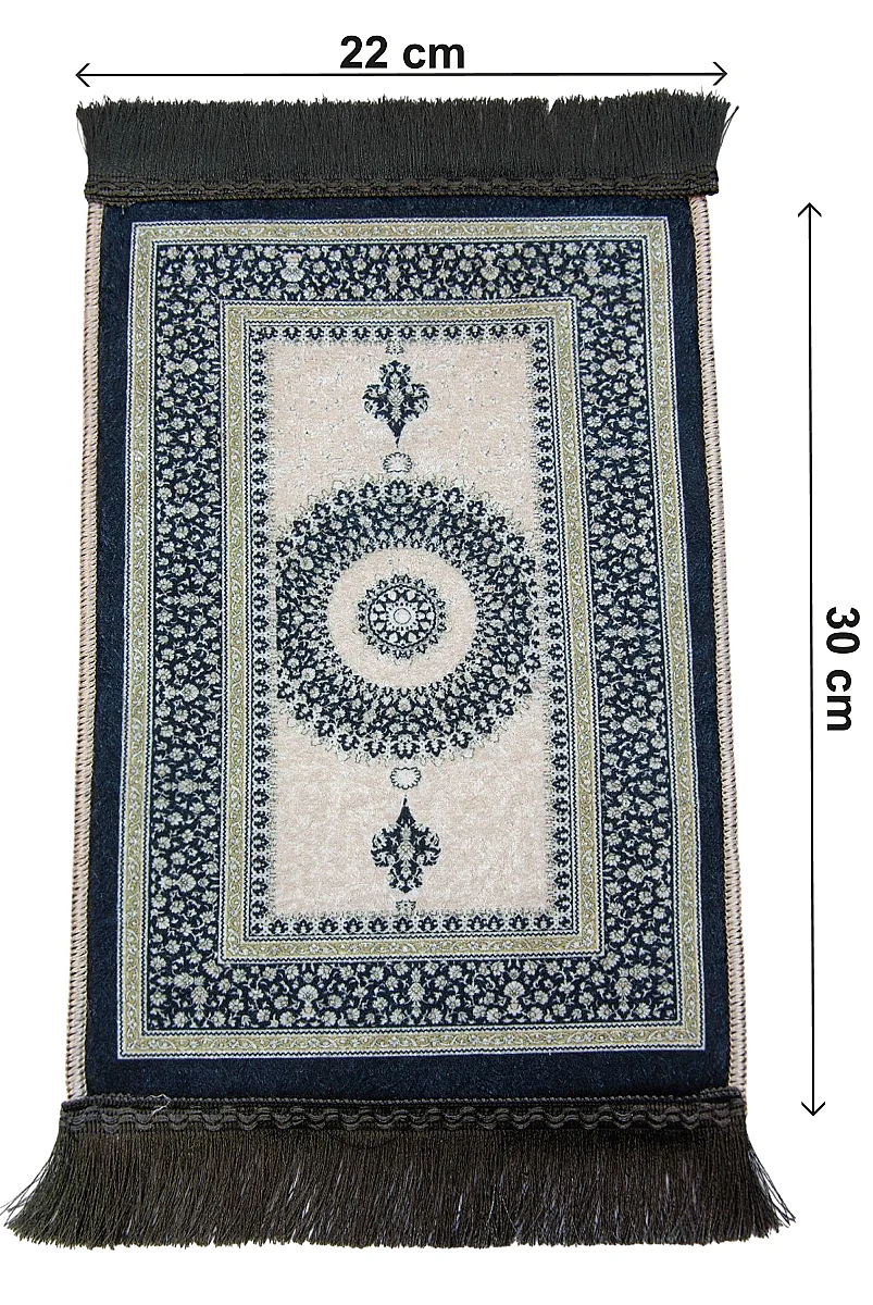 Mini Alın Seccadesi Kaymaz Taban Desenli Cep Tipi Seyahat Namaz Seccadesi - Lacivert / Krem - 3