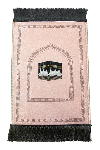 Mini Alın Seccadesi Kaymaz Taban Desenli Cep Tipi Seyahat Namaz Seccadesi - Pembe - 3
