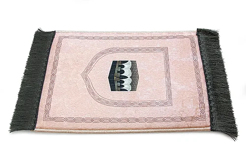 Mini Alın Seccadesi Kaymaz Taban Desenli Cep Tipi Seyahat Namaz Seccadesi - Pembe - 4