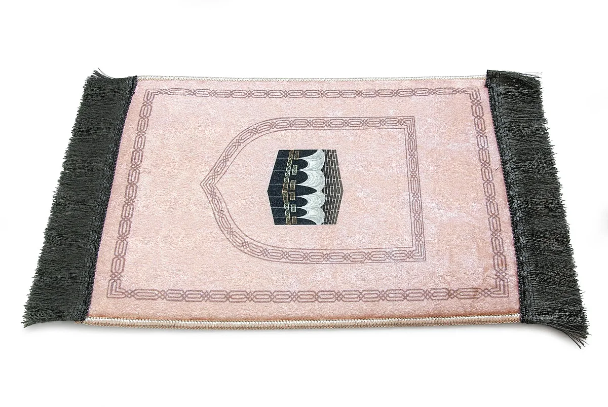 Mini Alın Seccadesi Kaymaz Taban Desenli Cep Tipi Seyahat Namaz Seccadesi - Pembe - 4