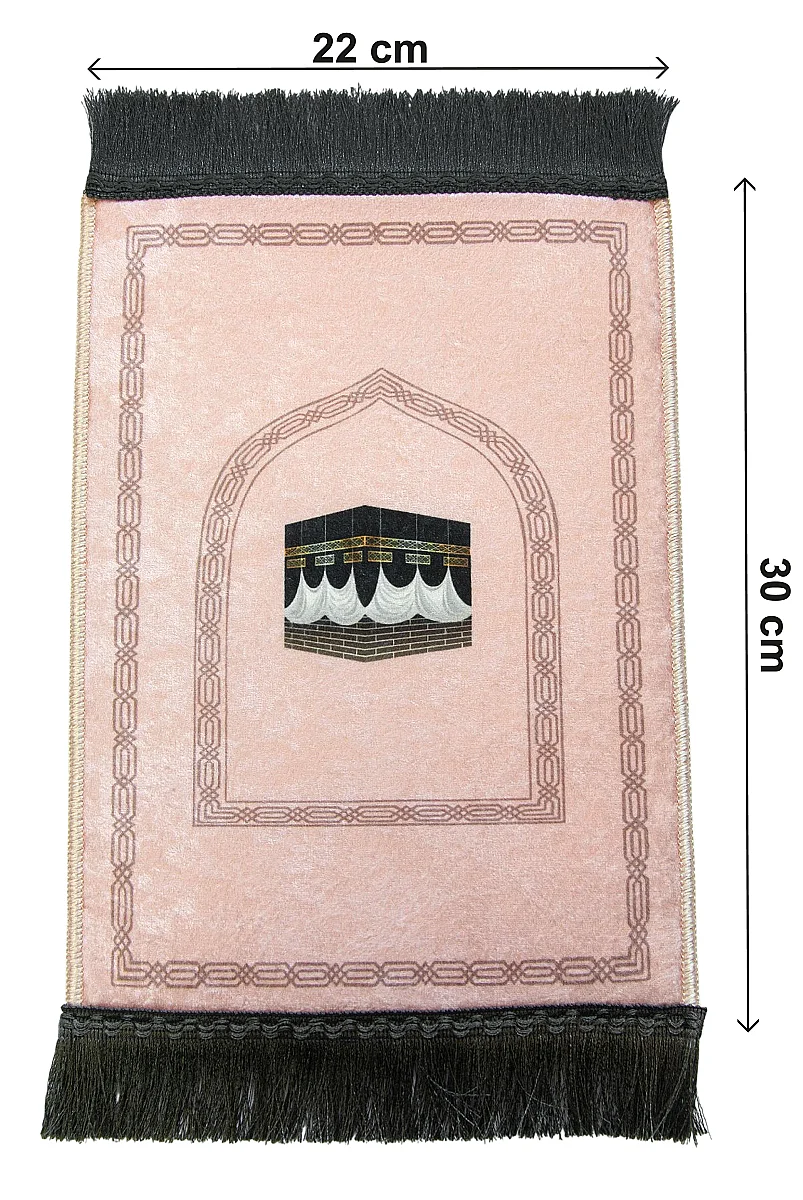 Mini Alın Seccadesi Kaymaz Taban Desenli Cep Tipi Seyahat Namaz Seccadesi - Pembe - 6
