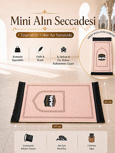 Mini Alın Seccadesi Kaymaz Taban Desenli Cep Tipi Seyahat Namaz Seccadesi - Pembe - ihvanonline
