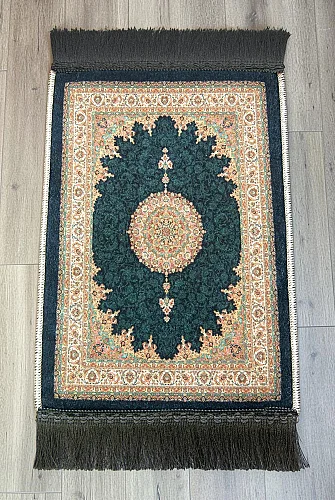 Mini Alın Seccadesi Kaymaz Taban Desenli Cep Tipi Seyahat Namaz Seccadesi - Petrol Yeşili - ihvanonline (1)