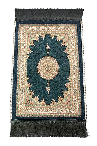Mini Alın Seccadesi Kaymaz Taban Desenli Cep Tipi Seyahat Namaz Seccadesi - Petrol Yeşili - 4