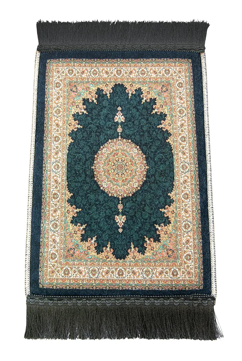 Mini Alın Seccadesi Kaymaz Taban Desenli Cep Tipi Seyahat Namaz Seccadesi - Petrol Yeşili - 4