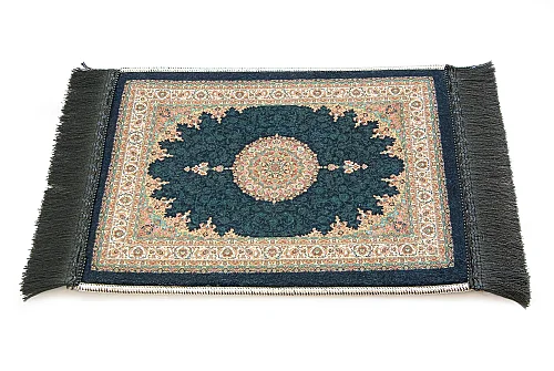 Mini Alın Seccadesi Kaymaz Taban Desenli Cep Tipi Seyahat Namaz Seccadesi - Petrol Yeşili - 5