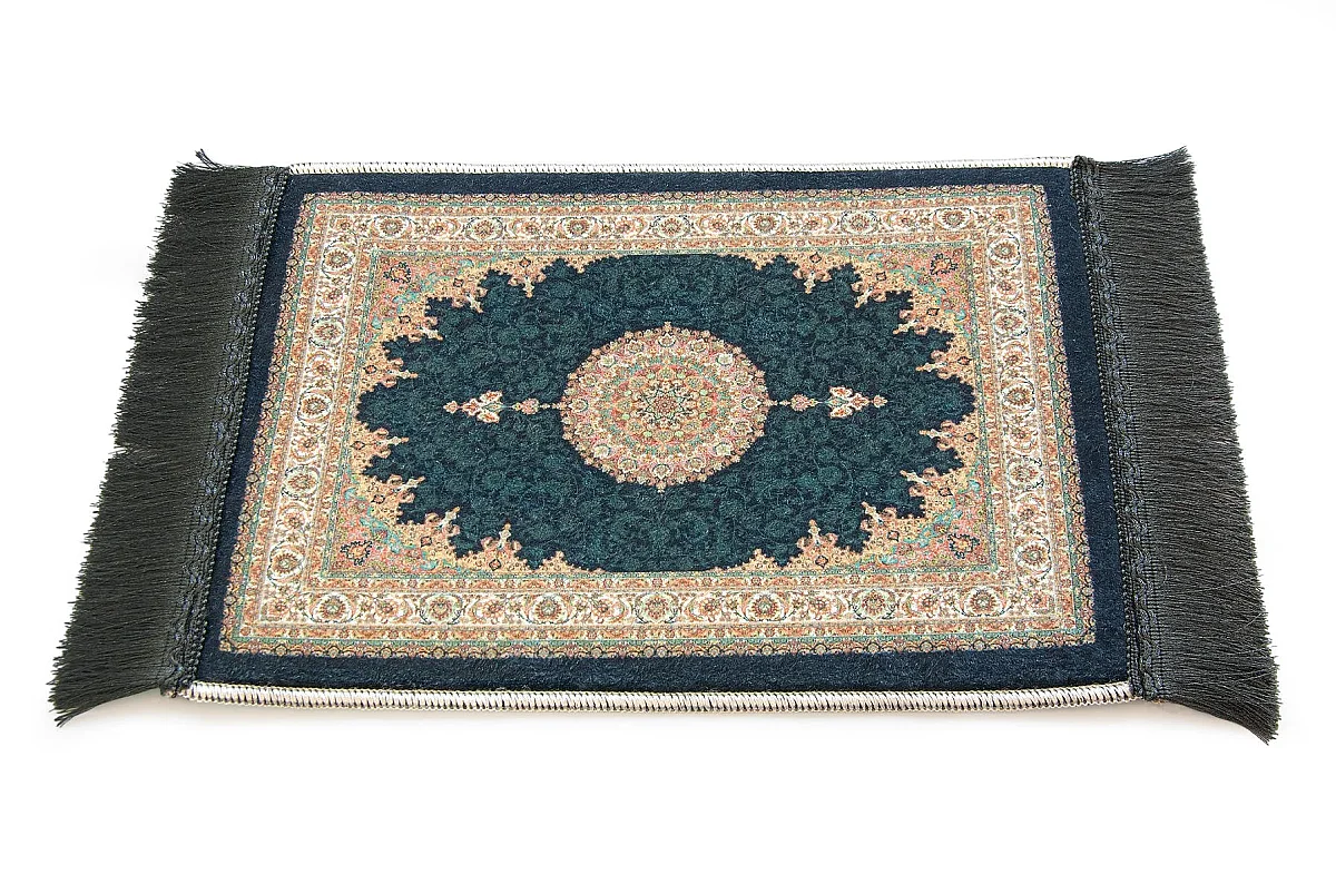 Mini Alın Seccadesi Kaymaz Taban Desenli Cep Tipi Seyahat Namaz Seccadesi - Petrol Yeşili - 5
