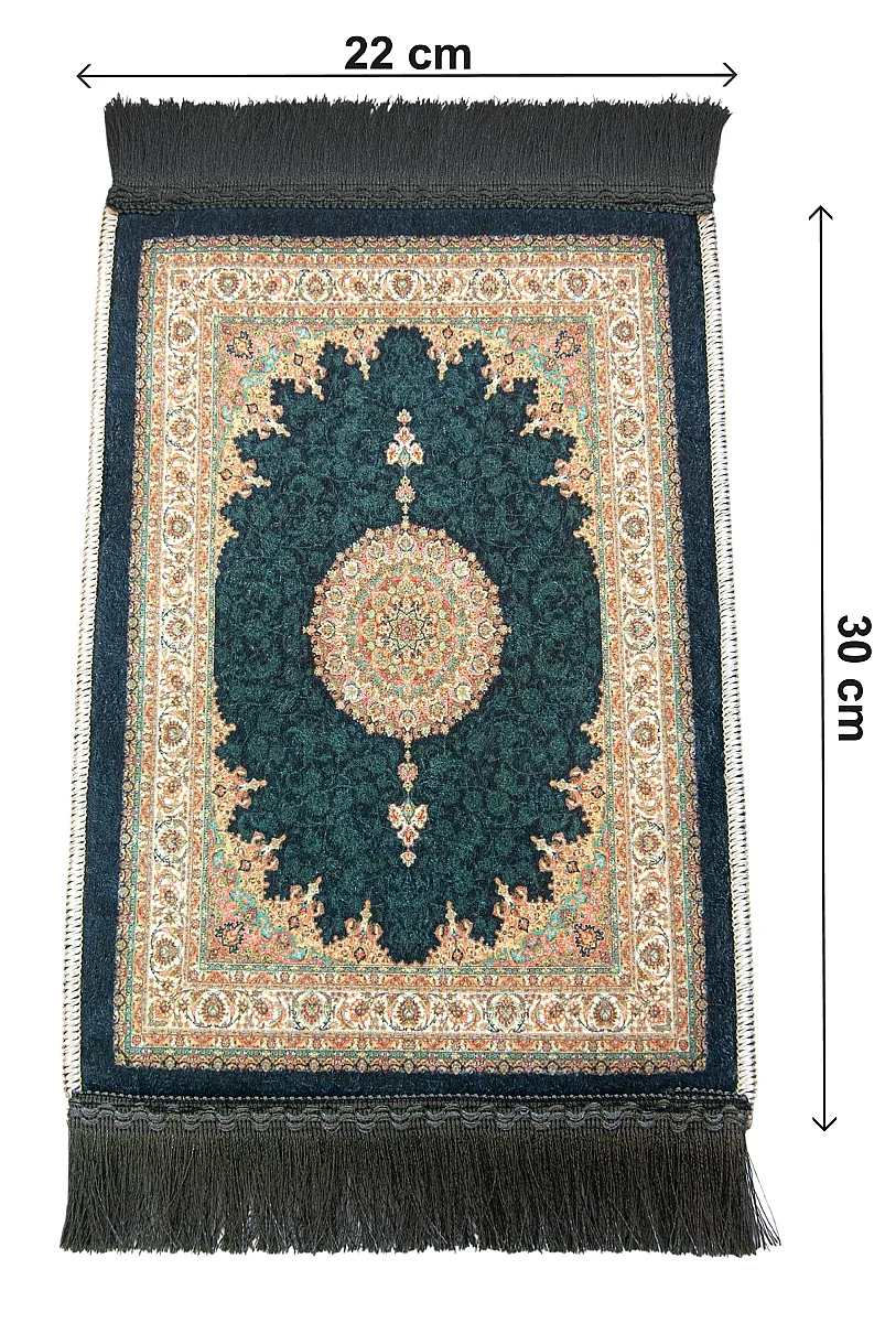 Mini Alın Seccadesi Kaymaz Taban Desenli Cep Tipi Seyahat Namaz Seccadesi - Petrol Yeşili - 3