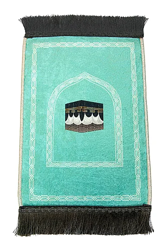 Mini Alın Seccadesi Kaymaz Taban Desenli Cep Tipi Seyahat Namaz Seccadesi - Turkuaz - 4