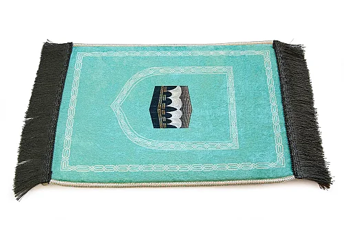 Mini Alın Seccadesi Kaymaz Taban Desenli Cep Tipi Seyahat Namaz Seccadesi - Turkuaz - 5