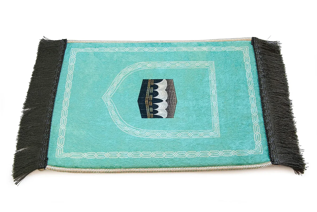 Mini Alın Seccadesi Kaymaz Taban Desenli Cep Tipi Seyahat Namaz Seccadesi - Turkuaz - 5