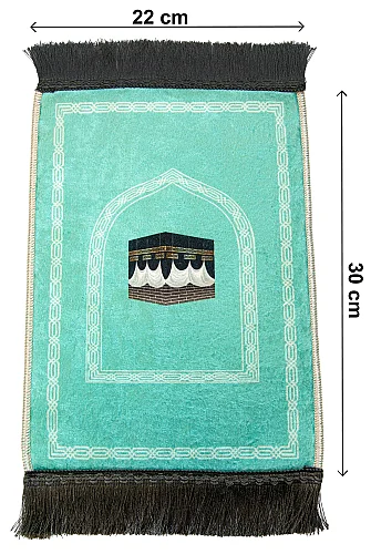 Mini Alın Seccadesi Kaymaz Taban Desenli Cep Tipi Seyahat Namaz Seccadesi - Turkuaz - 3
