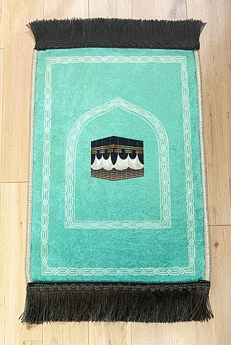 Mini Alın Seccadesi Kaymaz Taban Desenli Cep Tipi Seyahat Namaz Seccadesi - Turkuaz - ihvanonline (1)