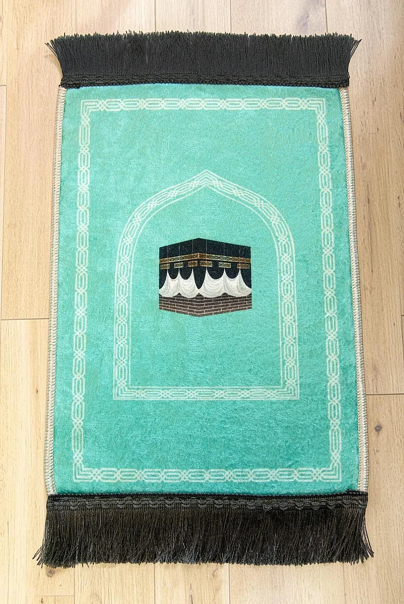 Mini Alın Seccadesi Kaymaz Taban Desenli Cep Tipi Seyahat Namaz Seccadesi - Turkuaz - 2