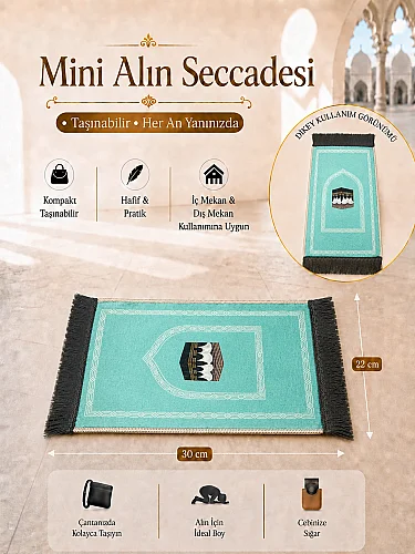Mini Alın Seccadesi Kaymaz Taban Desenli Cep Tipi Seyahat Namaz Seccadesi - Turkuaz 