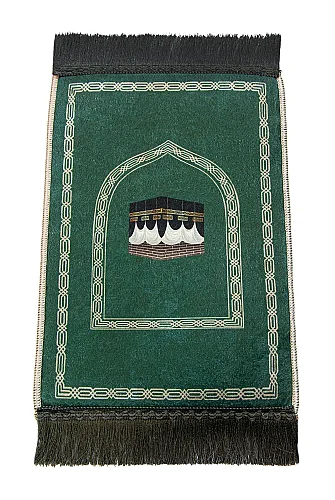 Mini Alın Seccadesi Kaymaz Taban Desenli Cep Tipi Seyahat Namaz Seccadesi - Zümrüt Yeşili - 4