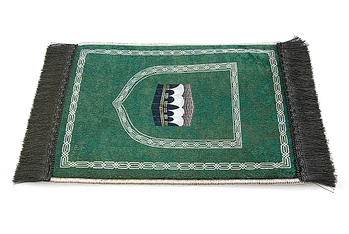 Mini Alın Seccadesi Kaymaz Taban Desenli Cep Tipi Seyahat Namaz Seccadesi - Zümrüt Yeşili - 5