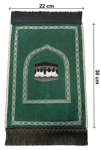 Mini Alın Seccadesi Kaymaz Taban Desenli Cep Tipi Seyahat Namaz Seccadesi - Zümrüt Yeşili - 3