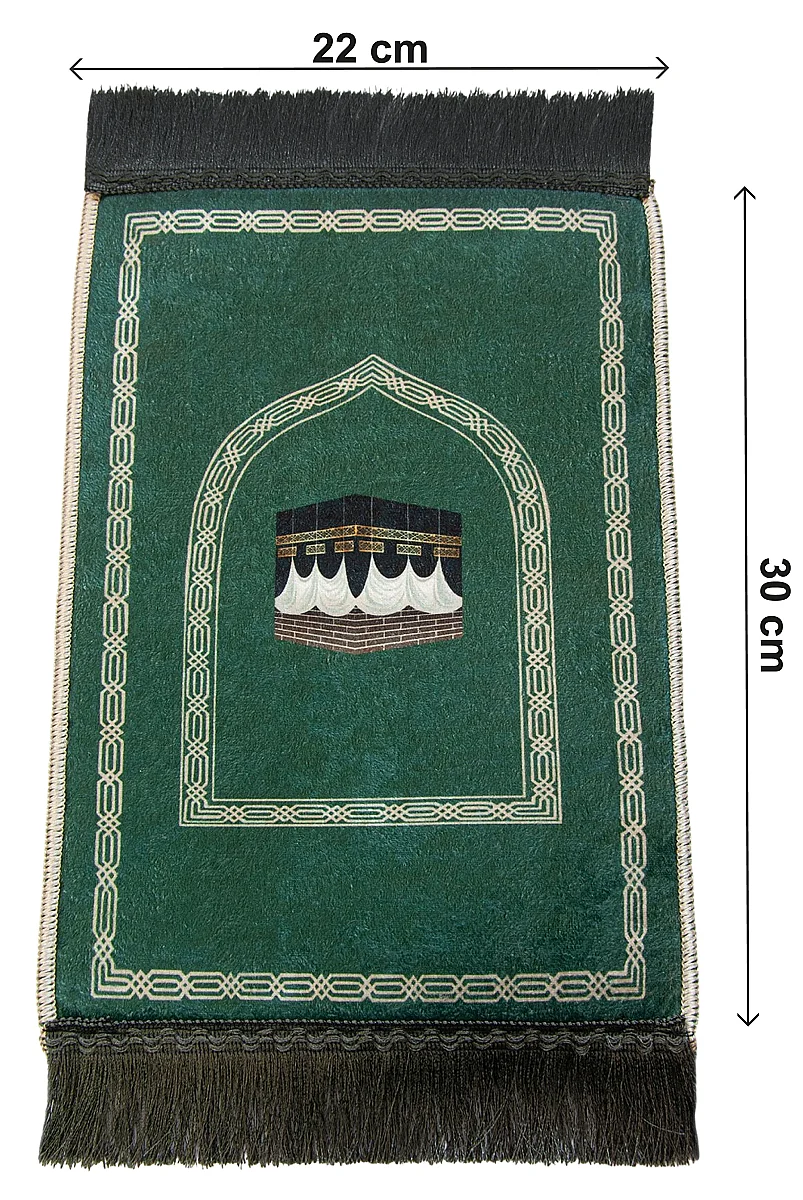 Mini Alın Seccadesi Kaymaz Taban Desenli Cep Tipi Seyahat Namaz Seccadesi - Zümrüt Yeşili - 3