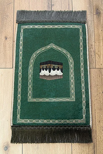 Mini Alın Seccadesi Kaymaz Taban Desenli Cep Tipi Seyahat Namaz Seccadesi - Zümrüt Yeşili - ihvanonline (1)