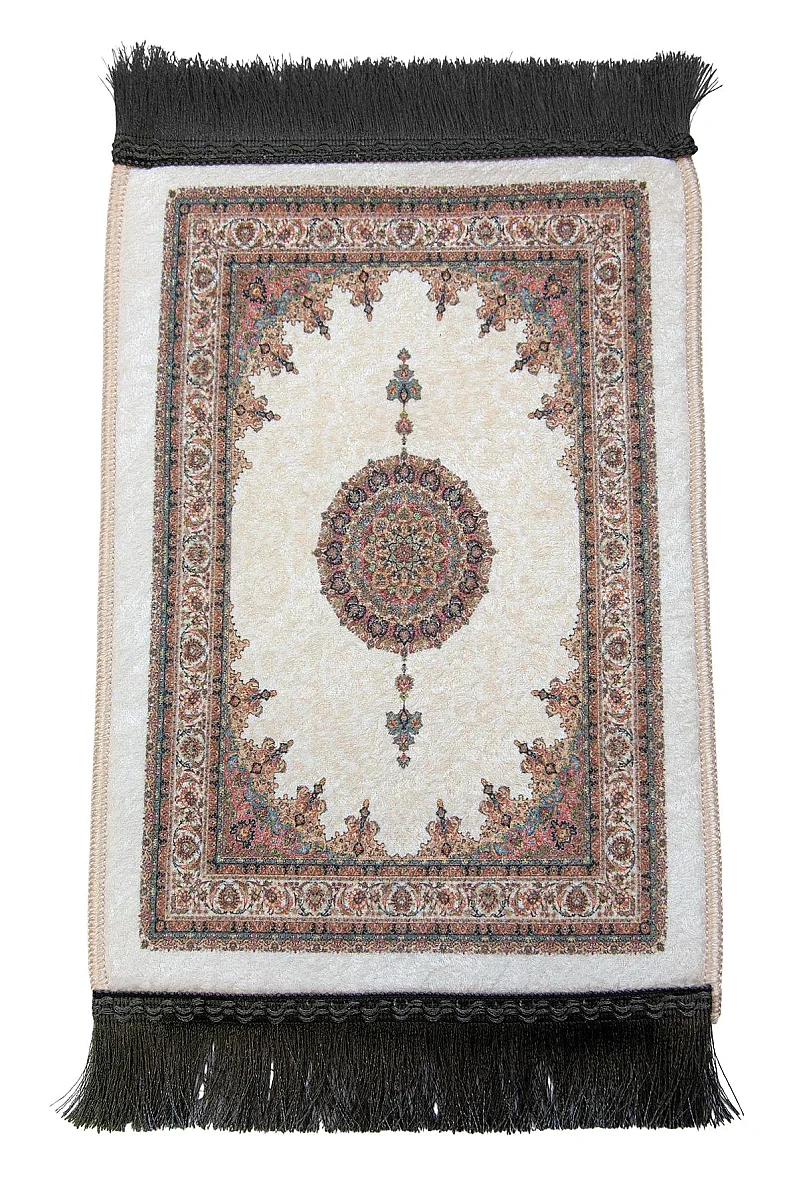 Mini Alın Seccadesi Kaymaz Taban Desenli Cep Tipi Seyahat Namaz Seccadesi - Krem / Ekru - 5