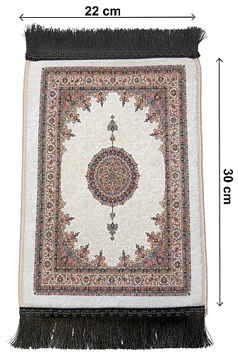 Mini Alın Seccadesi Kaymaz Taban Desenli Cep Tipi Seyahat Namaz Seccadesi - Krem / Ekru - 3