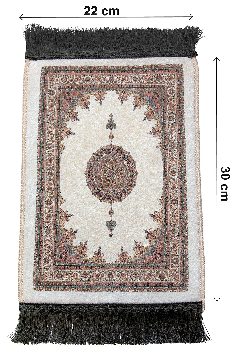 Mini Alın Seccadesi Kaymaz Taban Desenli Cep Tipi Seyahat Namaz Seccadesi - Krem / Ekru - 3