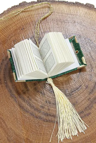 Mini Cylinder Boxed Gift Quran Set with Prayer Beads for Mevlüt Green - 4