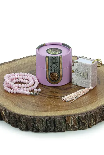 Mini Cylinder Boxed Gift Quran Set with Prayer Beads for Mevlüt Pink - İhvan (1)