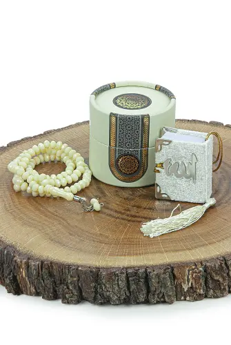 Mini Cylinder Boxed Gift Quran Set with Rosary for Mevlüt Cream - İhvan (1)