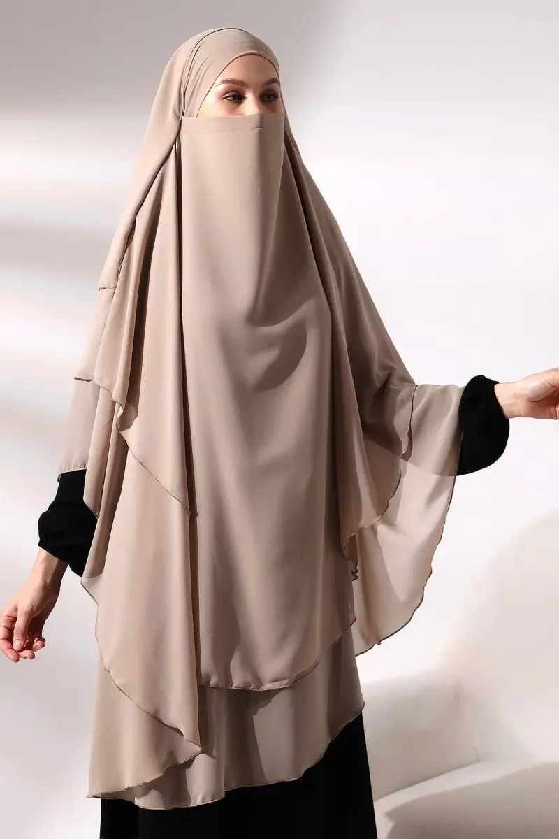 Mink Three Layer Veiled Long Chiffon Hijab Soufflé Scarf - 2