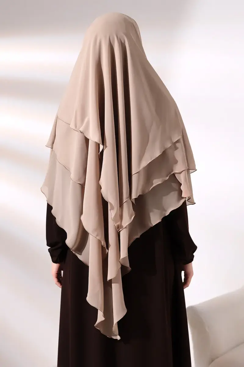 Mink Three Layer Veiled Short Chiffon Hijab Soufflé Scarf - 6