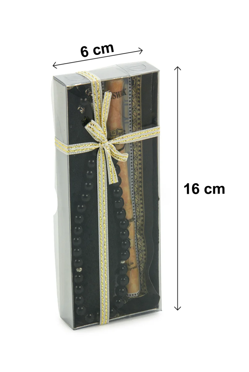 Misvaklı Tesbihli Namaz Takkesi Erkek Hac Umre Hediyelik Seti - Siyah - 6