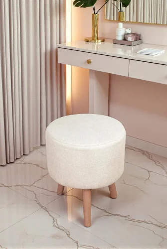 Modern Dekoratif Ahşap Ayaklı Puf Tabure, Oturma ve Ayak Uzatma Pufu Krem - (40x36 cm) - 1