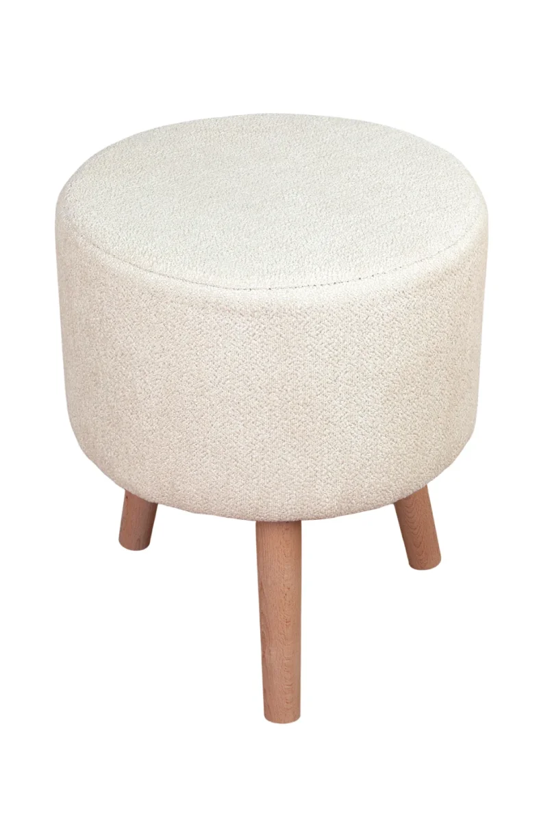 Modern Dekoratif Ahşap Ayaklı Puf Tabure, Oturma ve Ayak Uzatma Pufu Krem - (40x36 cm) - 3