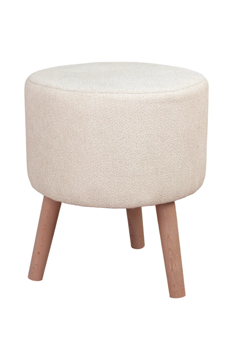 Modern Dekoratif Ahşap Ayaklı Puf Tabure, Oturma ve Ayak Uzatma Pufu Krem - (40x36 cm) - 5