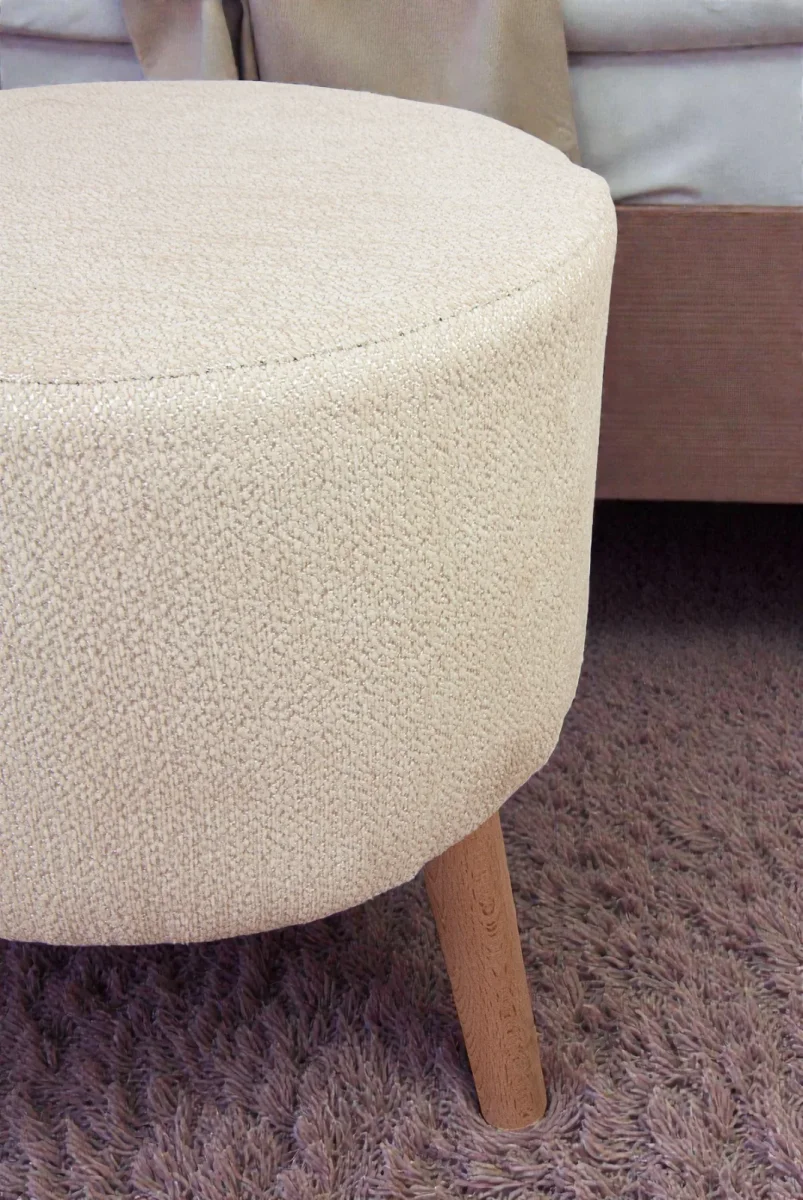 Modern Dekoratif Ahşap Ayaklı Puf Tabure, Oturma ve Ayak Uzatma Pufu Krem - (40x36 cm) - 6