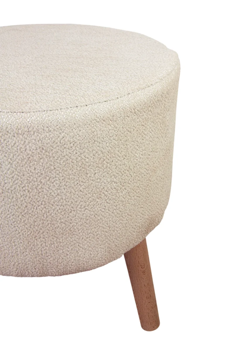 Modern Dekoratif Ahşap Ayaklı Puf Tabure, Oturma ve Ayak Uzatma Pufu Krem - (40x36 cm) - 7