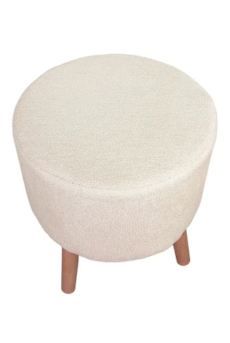 Modern Dekoratif Ahşap Ayaklı Puf Tabure, Oturma ve Ayak Uzatma Pufu Krem - (40x36 cm) - 9