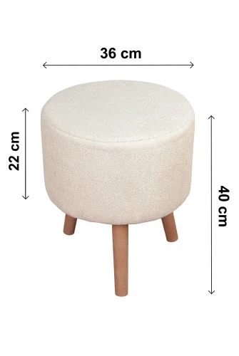 Modern Dekoratif Ahşap Ayaklı Puf Tabure, Oturma ve Ayak Uzatma Pufu Krem - (40x36 cm) - 10