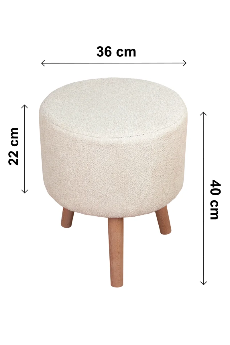 Modern Dekoratif Ahşap Ayaklı Puf Tabure, Oturma ve Ayak Uzatma Pufu Krem - (40x36 cm) - 10