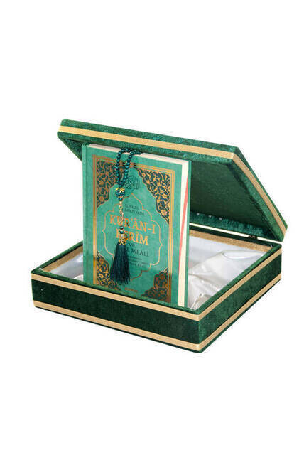 Mother's Day Gift Special Stylish Velvet Boxed Quran and Pearl Rosary Set - Thumbnail