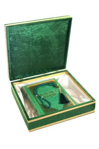 Mother's Day Gift Special Stylish Velvet Boxed Quran and Pearl Rosary Set - İhvan (1)
